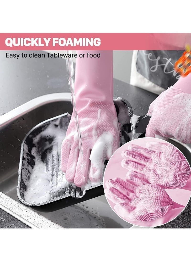 Reusable heat-resistant silicone brush gloves for cleaning and washing dishes, cars, and pet grooming - Reusable silicone dishwashing gloves, rubber cleaning gloves with elastic, waterproof cuffs for washing the kitchen, car, and pet grooming (multiple colors) - Image 2